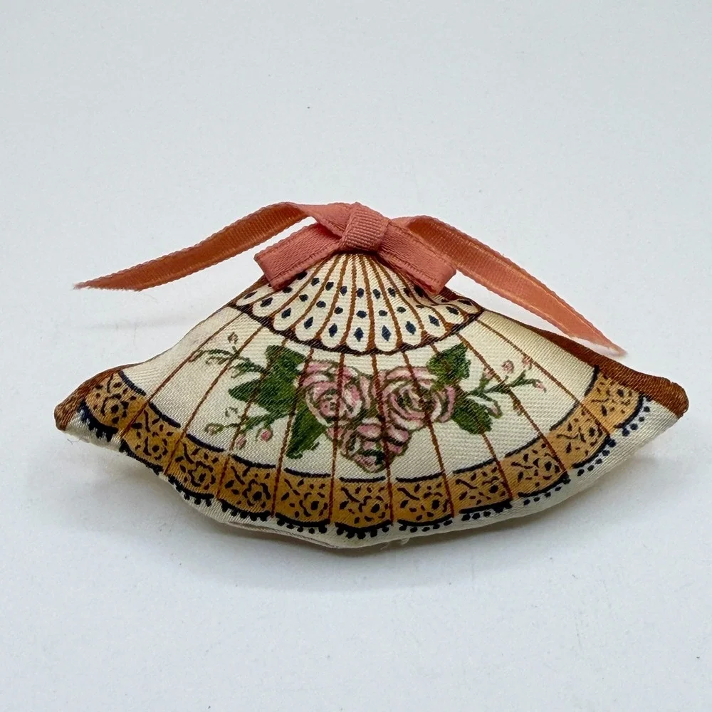Floral Fabric Fan Brooch Pink Rose Bow Vintage Cottagecore Statement Pin Gift